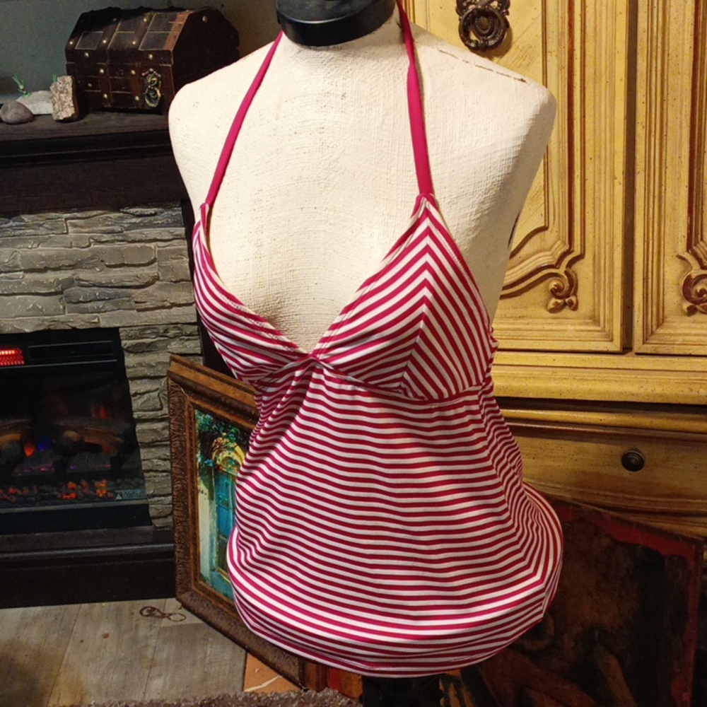 Women bathing suit top Med Mossimo Striped Full front belly cover Tank - Picture 2 of 4